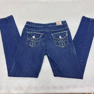 Y2K Embellished blue‎ denim jeans with studded cross pocket detail Size 7